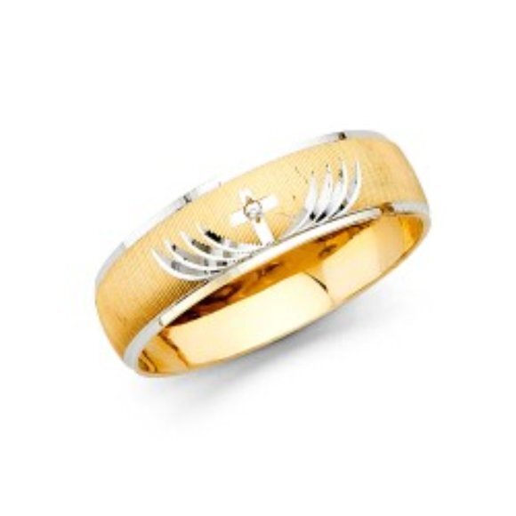 4mm 14k Gold Cz Cross Wedding Band Ring